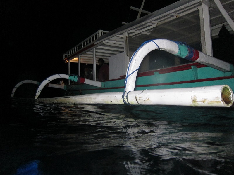 A boat on the water at night, used for PADI night diving experiences to explore nocturnal marine life and practice night diving skills